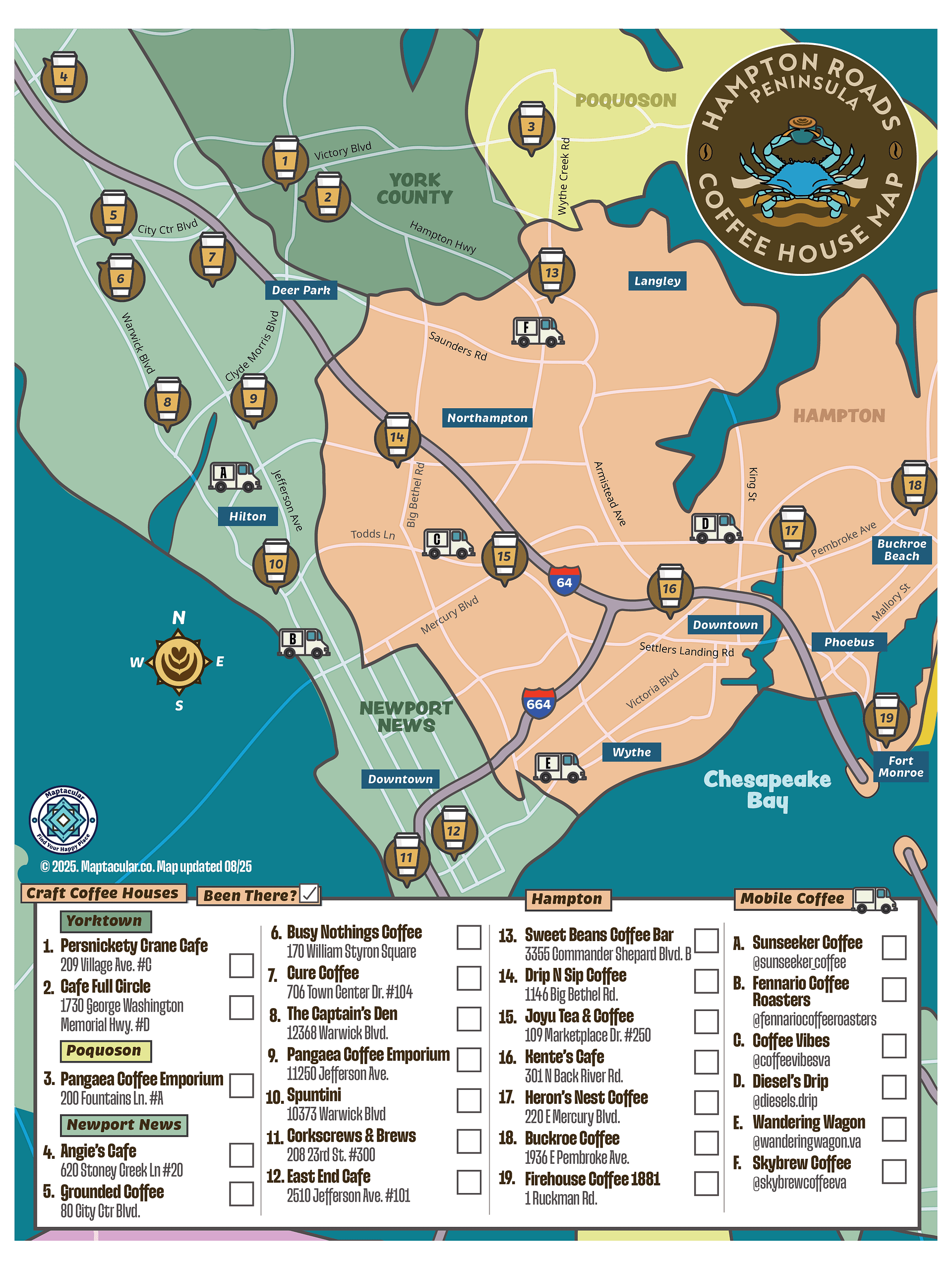 Caffeinated Hampton Roads Peninsula Map - Instant Digital Download product image (1)