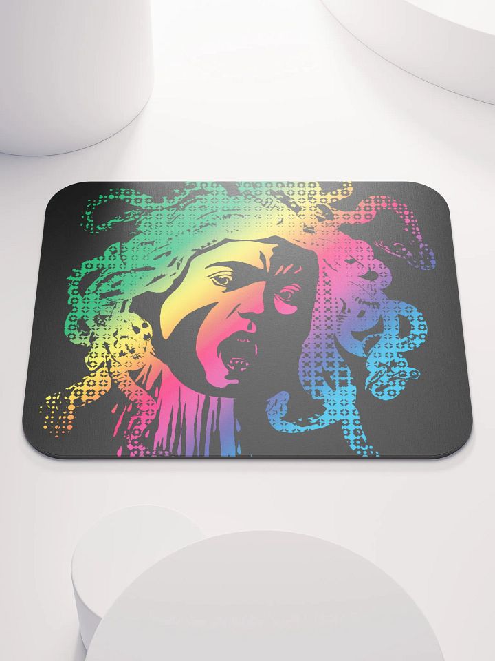Rainbow Halftone Medusa on Dark CloseUp - Mouse pad product image (1)