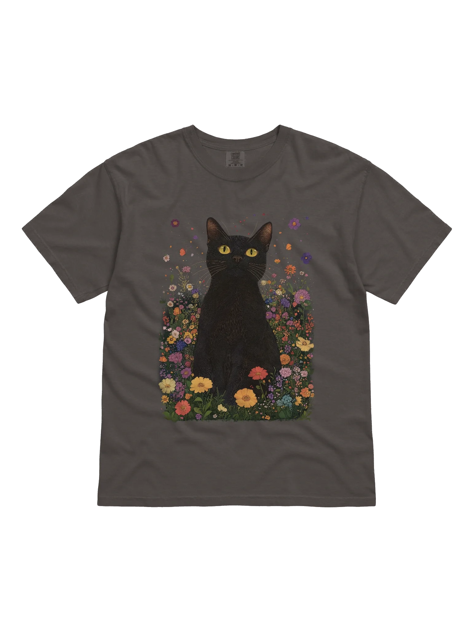 Black Cat in Wildflowers – Relaxed Fit Heavyweight Unisex Cotton T-Shirt product image (4)