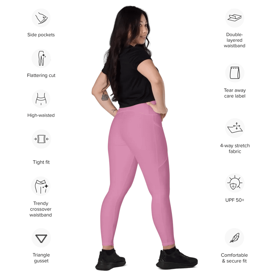 Plain Medium Carnation Pink True Summer Women's High Waisted Premium Crossover Leggings with Pockets by Treasure Pie product image (12)