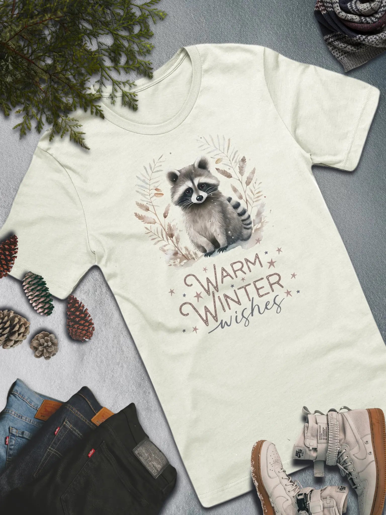 Warm Winter Wishes Raccoon T-Shirt – Cozy and Cute Winter Fashion product image (4)