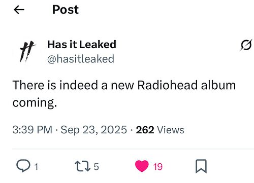 @hasitleaked is reporting a new Radiohead album is on its way. #radiohead #newmusic #musicnews