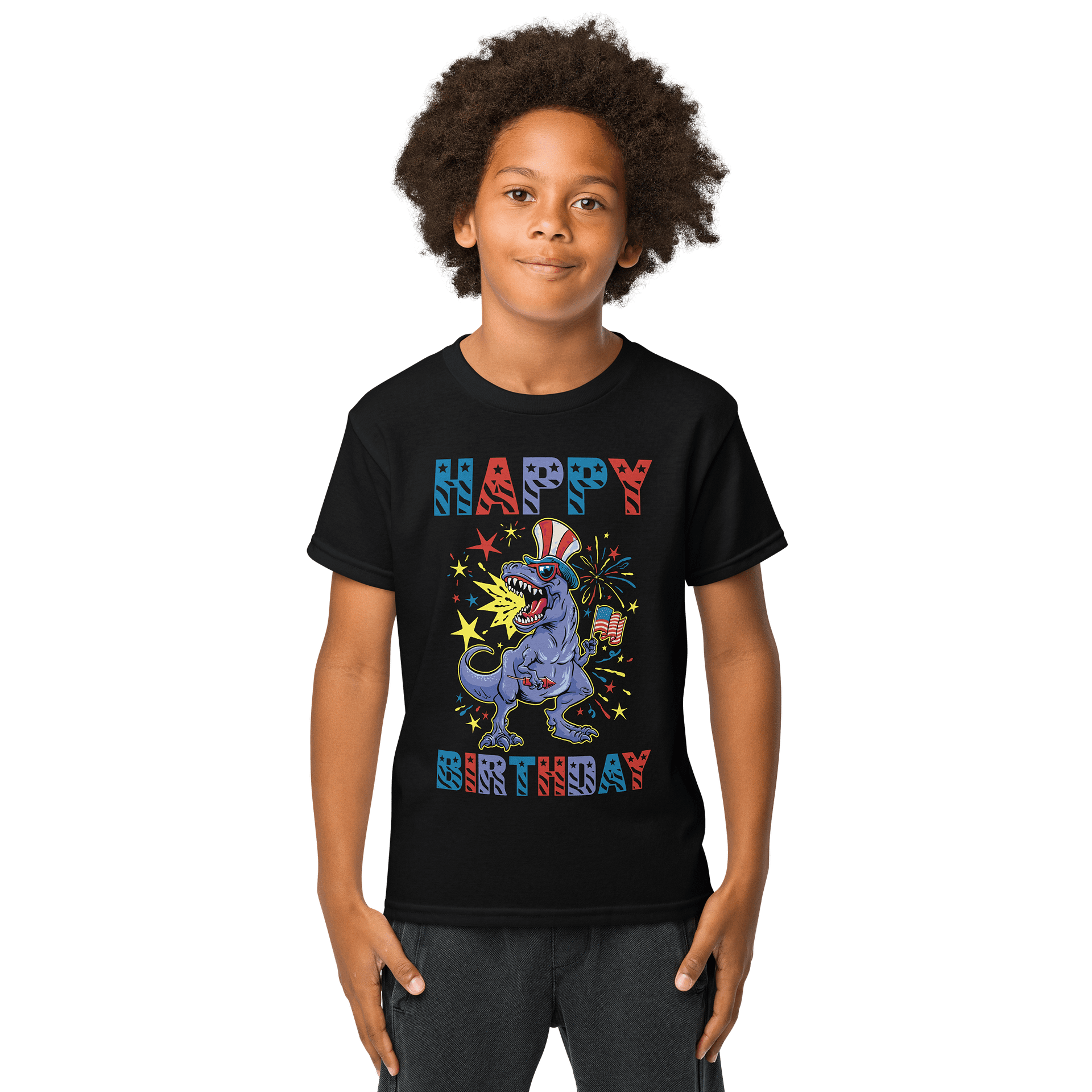Happy Birthday (USA 4th Of July Dinosaur) T-Shirt For Kids product image (9)