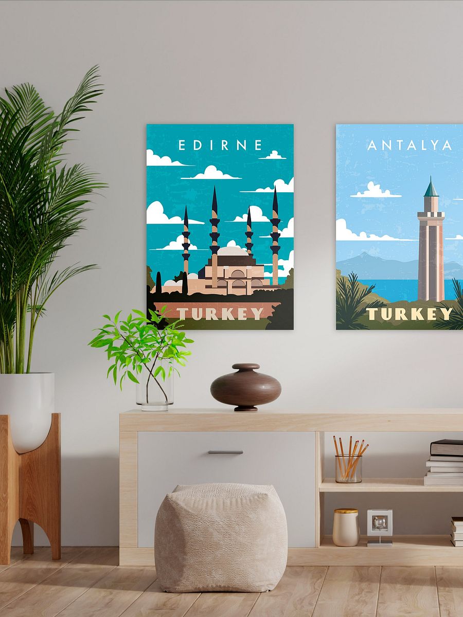 Edirne, Turkey — Retro travel minimalist poster, retro travel art, retro travel wall art, vector art product image (2)