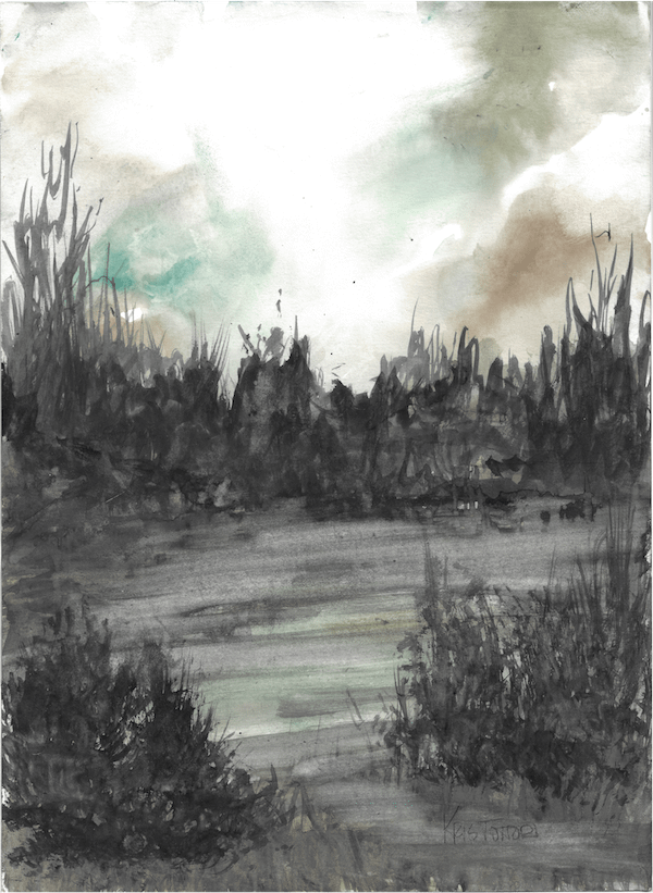 Sunset Lake Watercolor Painting product image (1)