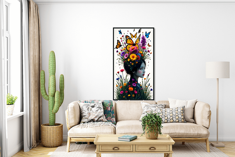 Floral Fantasy Portrait with Butterflies – Premium Quality Art Print (M) product image (4)
