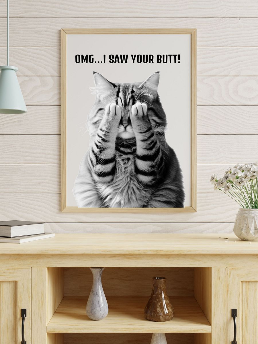 Black and White Cat Covering Eyes Bathroom Downloadable Wall Art product image (4)