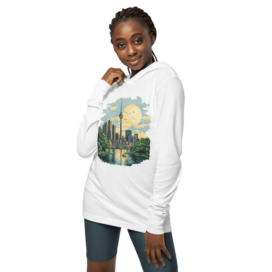 Toronto Vibes Unisex Hooded Tee – CN Tower Sunset product image (6)