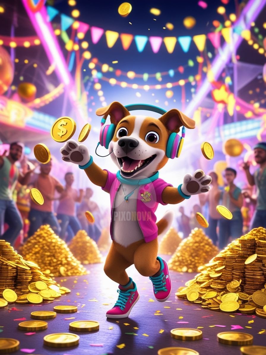 Pixel Party Parade – Track 3: Coin Carnival (Dog Mascot Edition) | 896x1344 px | 4 Variations | PNG + PDF product image (4)
