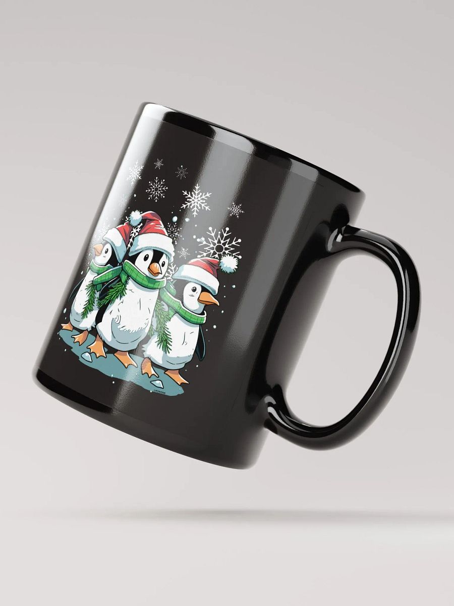 Santa Penguin Party Black Glossy Mug product image (3)