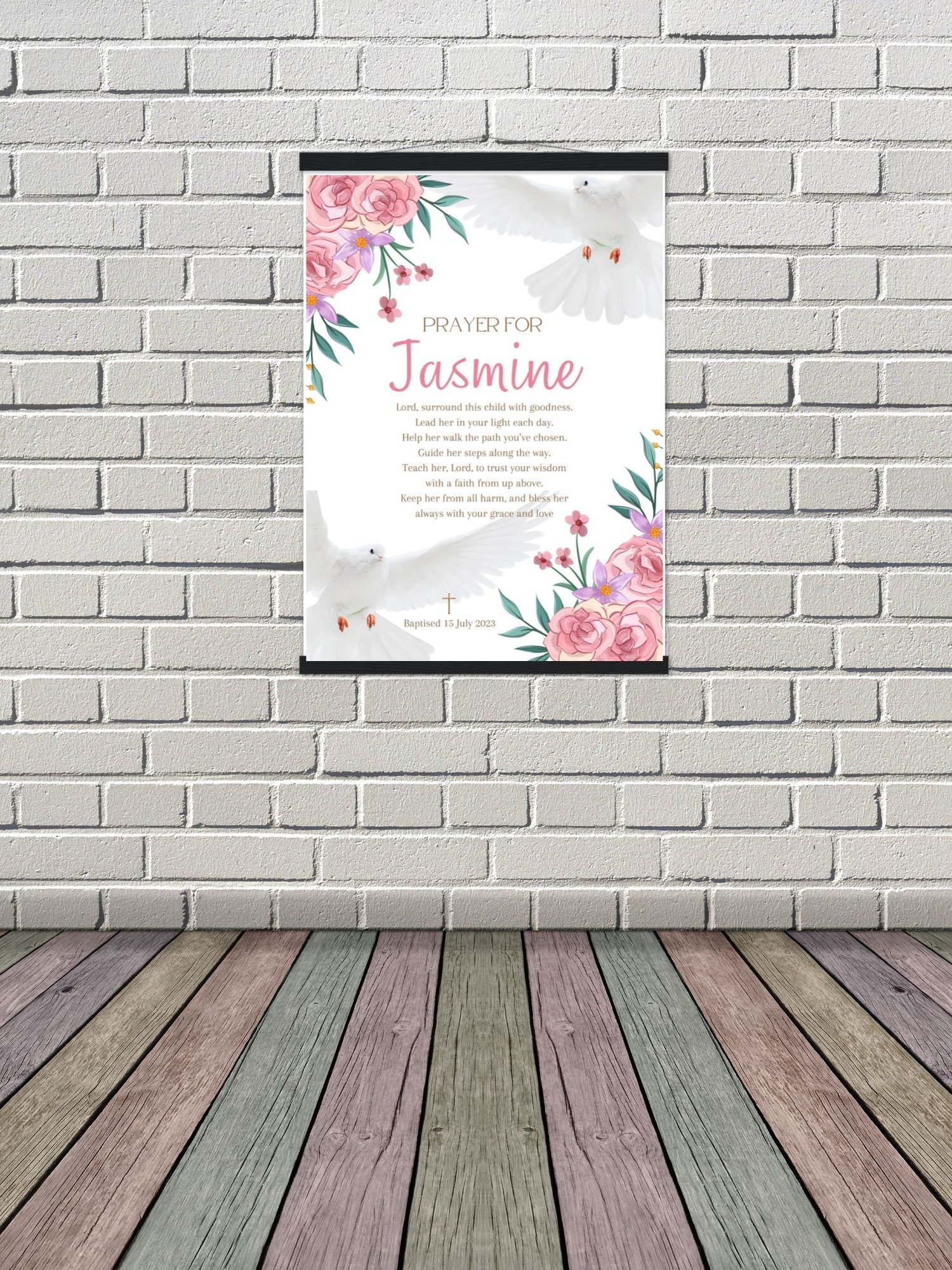 Dove and Pink Flowers Baptism Canva Template product image (7)