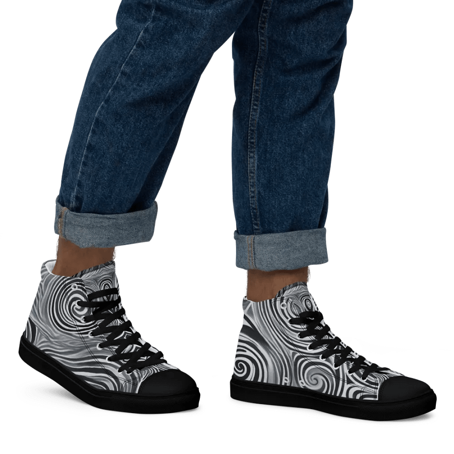 Funky Black & White Noir Liquid Tie-Dye Men's High-Top Canvas Shoes product image (6)