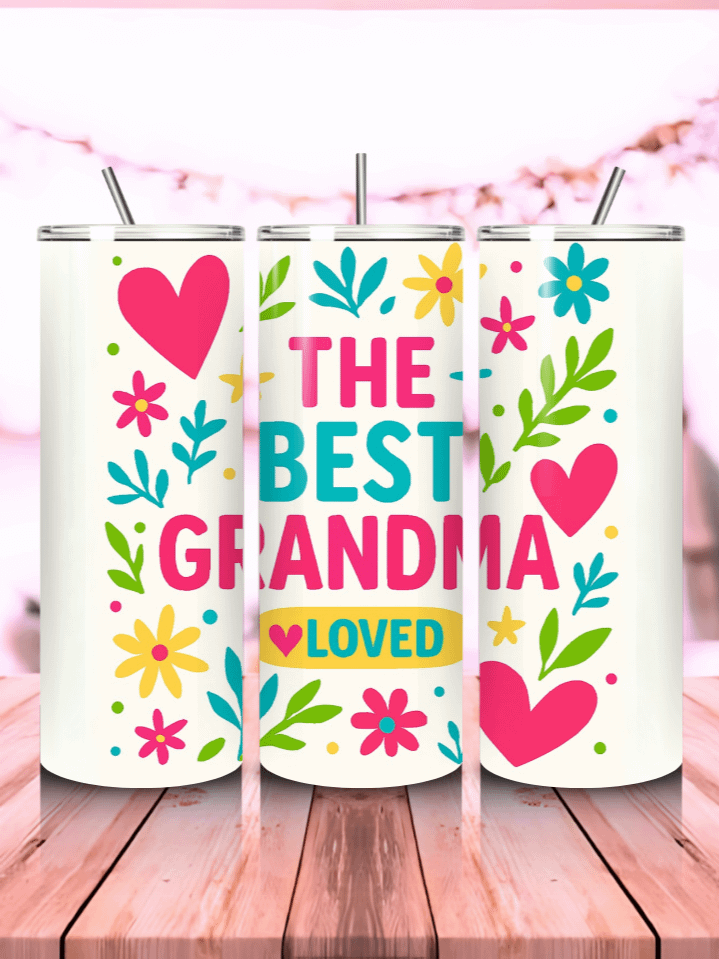 Best Grandma Tumbler Wrap PNG – 20oz Skinny Sublimation Design with Elegant Floral Details & Heartfelt Quote – Perfect Gift for Grandmothers – 300 DPI Instant Digital Download product image (1)