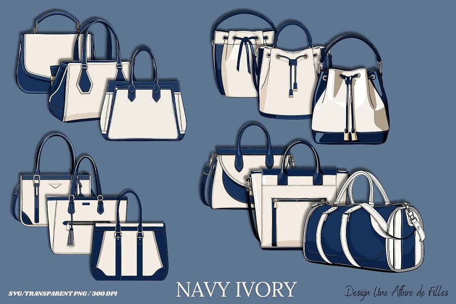 LUXURY BAGS - NAVY 24 VECTOR CLIPART & ASSORTED SEAMLESS PAPERS product image (3)