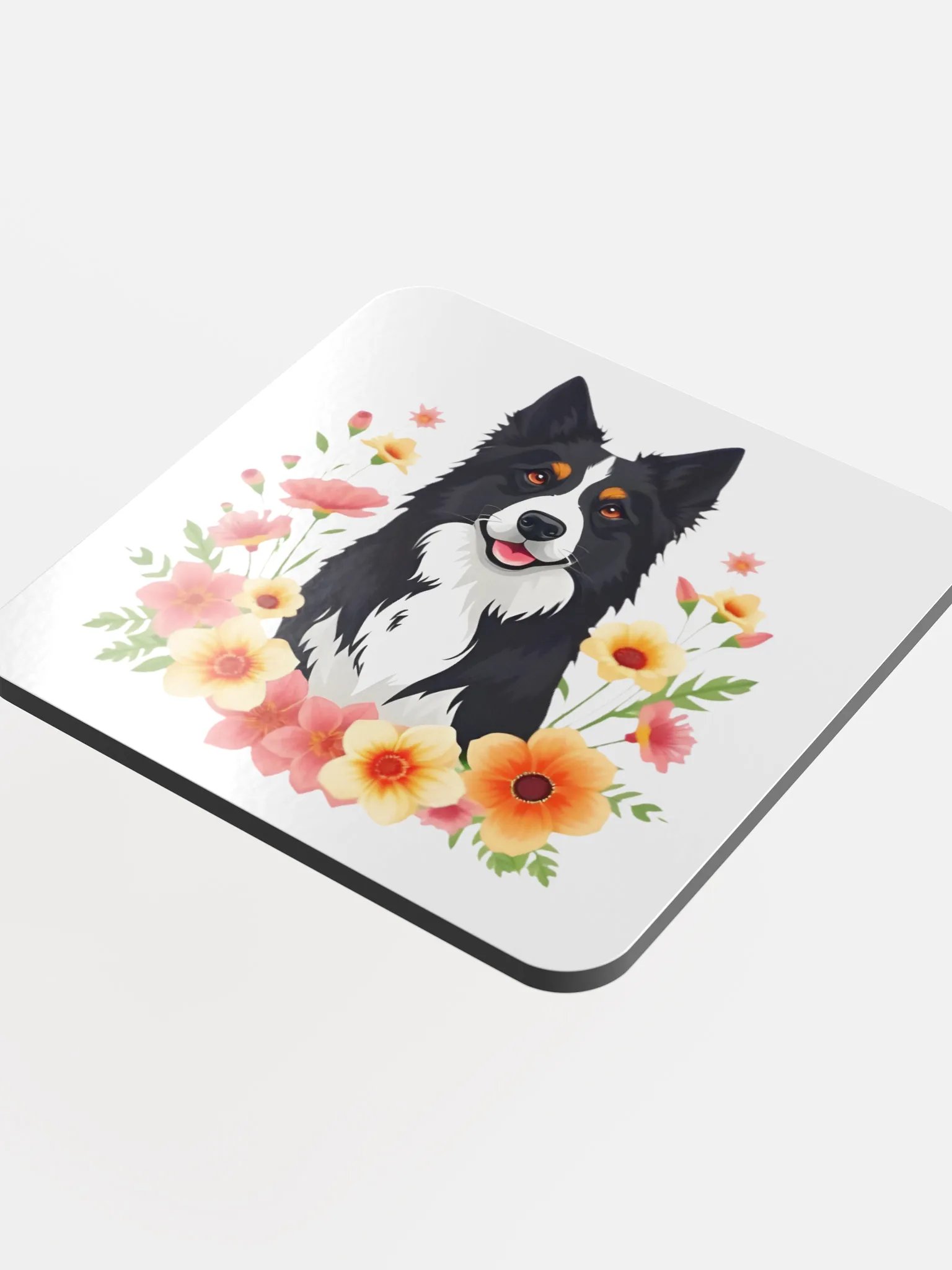 Floral Border Collie Cork Coaster product image (4)