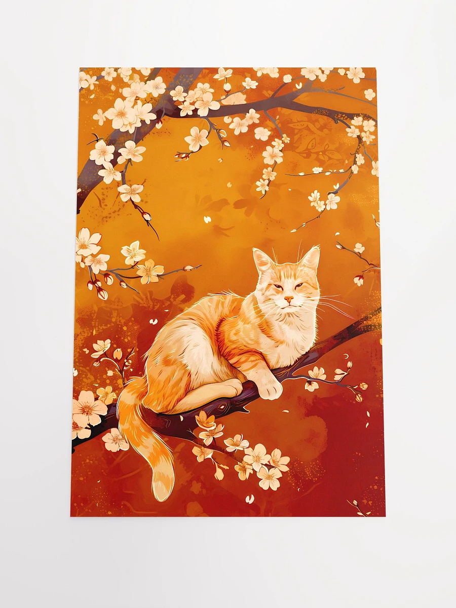 Ginger Cat Amidst Autumn Cherry Blossoms: Serene Feline Art Print Matte Poster product image (3)