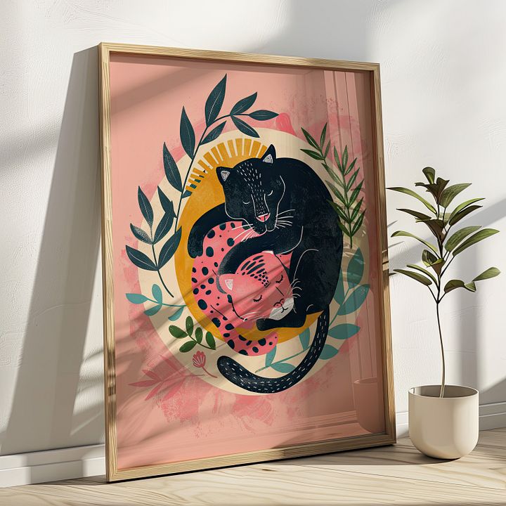 Yin-Yang Leopards Lover Felines Whimsical Art Print product image (2)