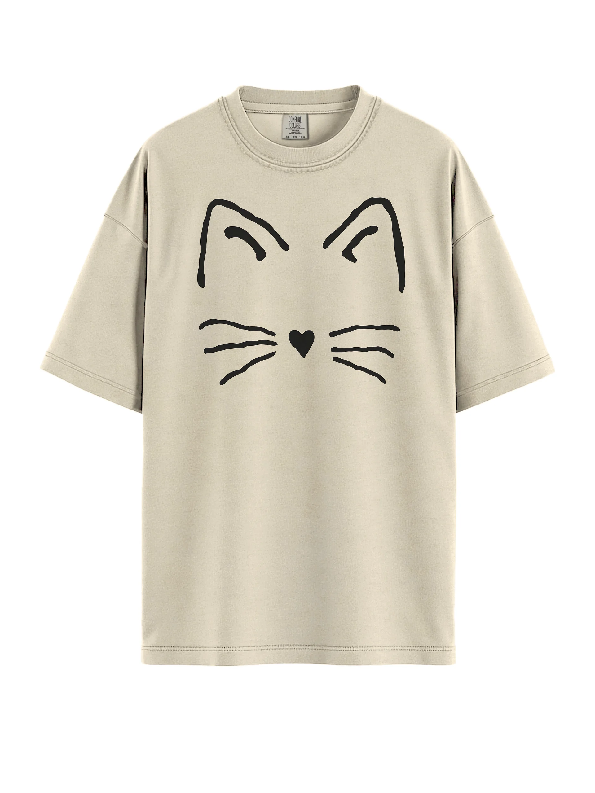 Minimal Cat Face T-Shirt - Relaxed Fit Heavyweight Unisex Cotton T-Shirt product image (7)