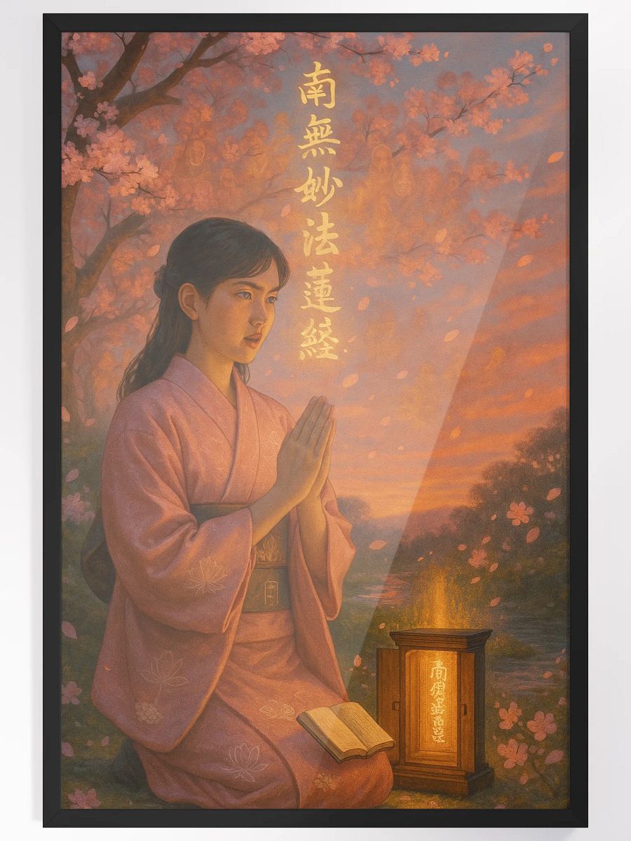 Chanting Gongyo Beneath the Blossoms – Nichiren Buddhist Wall Art product image (4)