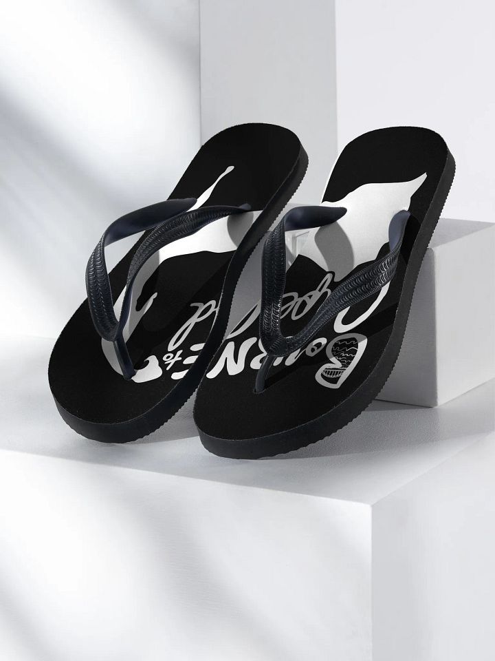 BOURNE to Flip Flop™ | Cape Cod Vibes for Your Soles | Logo Spread Sandals | White Logo on Black product image (1)