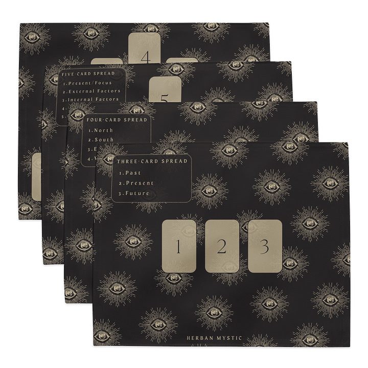 Dark Mystic Eye Divination Placemats - 4-Piece Tarot Reading Set with Spread Guide product image (1)