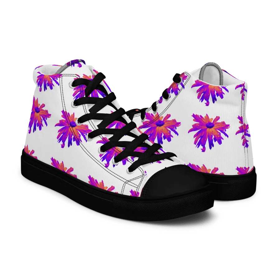 Abstract Pink Floating Daisy Flower Women's Black Toe High Top Canvas Shoes product image (7)