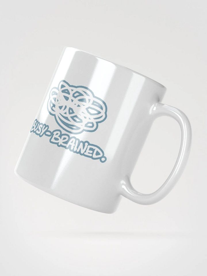 BUSY-BRAINED (lined design, #709AAF) glossy white mug product image (4)