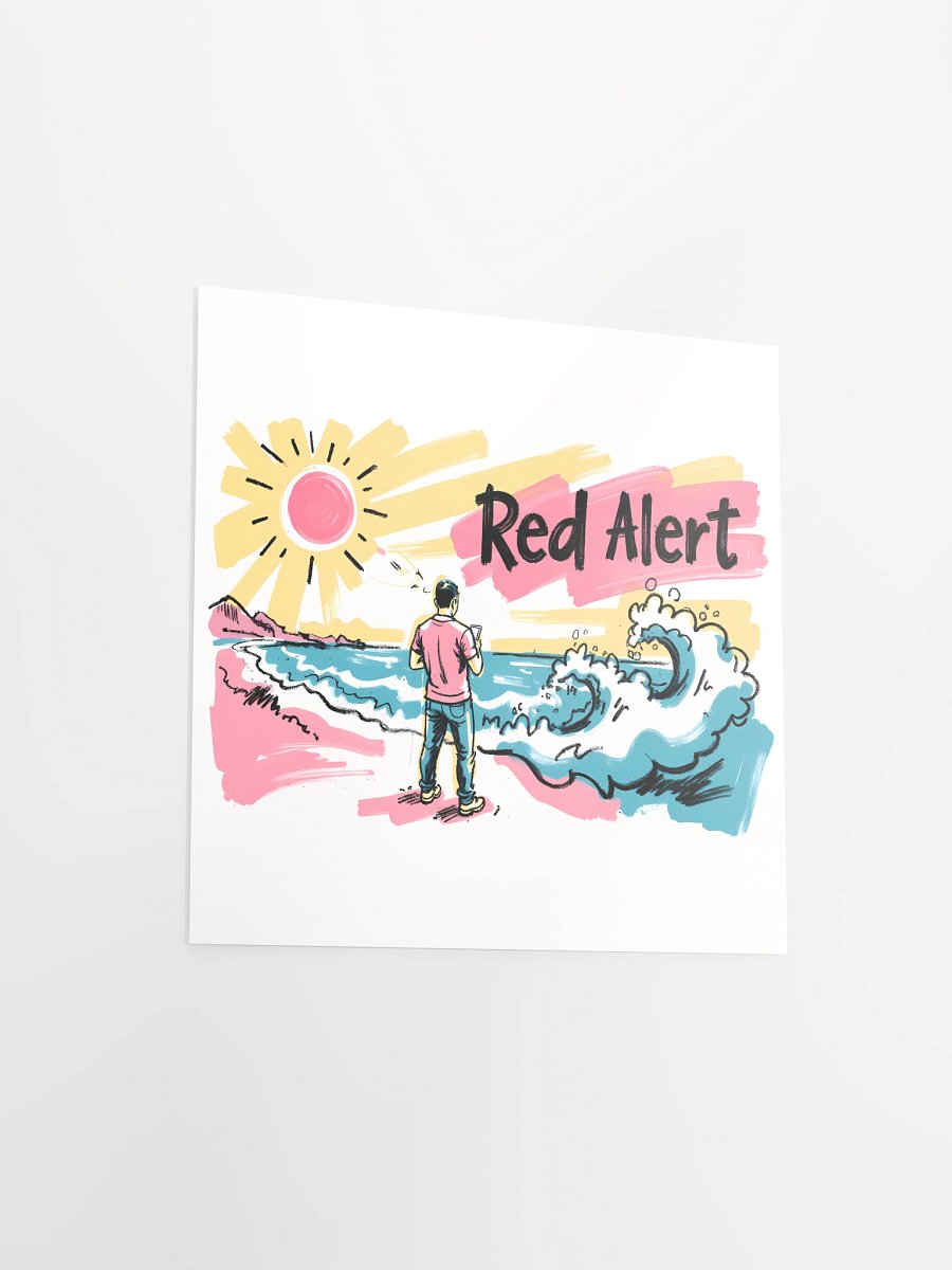Red Alert Beach Art Print – Sunset Danger Warning Matte Paper Poster product image (15)