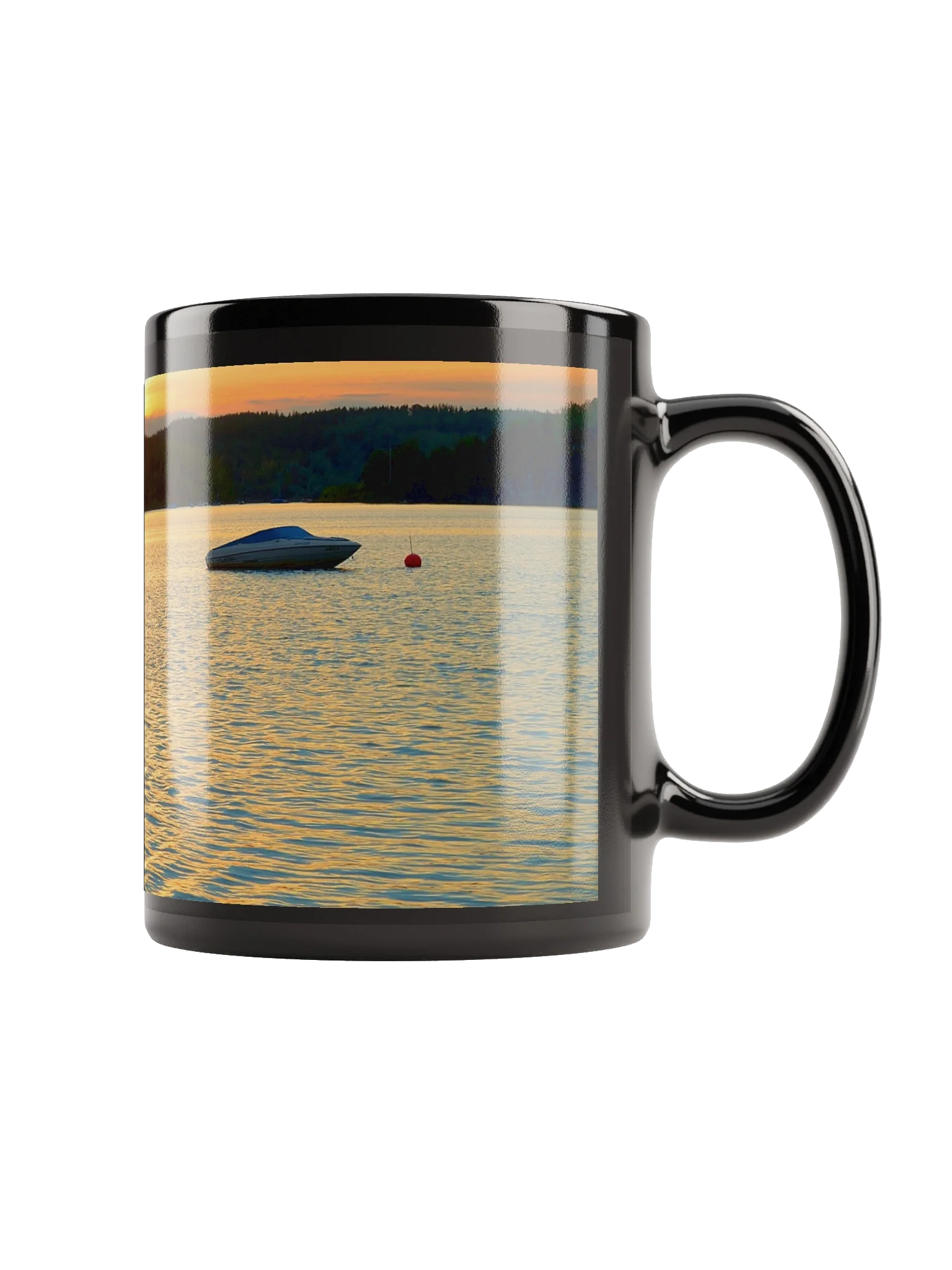 Keramiktasse schwarz - Sonnenuntergang über dem See product image (1)