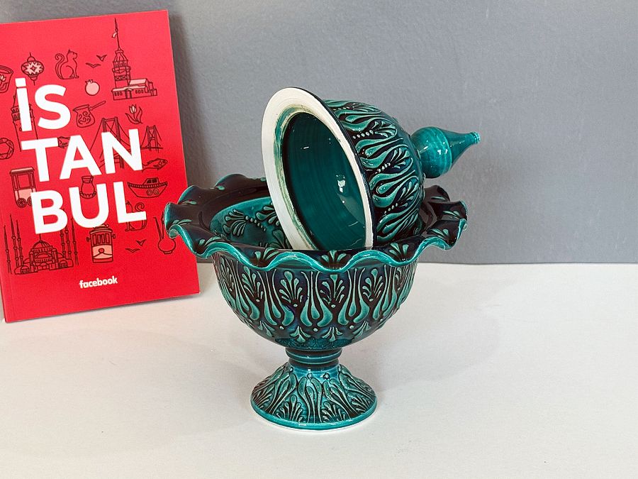 Ceramic turquoise sugar bowl — handmade pottery, handmade ceramic, home decor, handmade gift, Turkish ceramic product image (4)