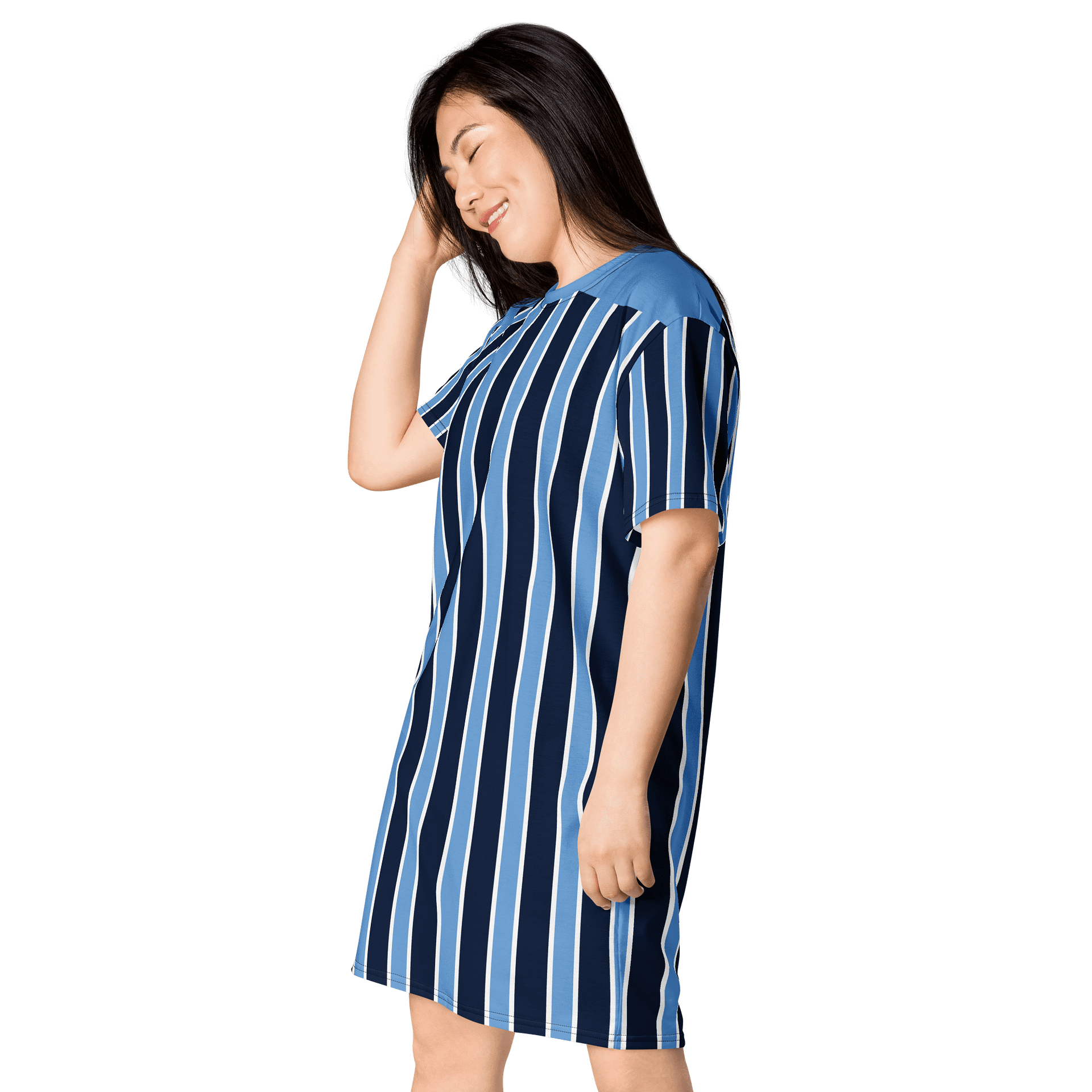 Exclusive Navy & Light Blue Striped Oversized T-Shirt Dress | TDS Music product image (3)
