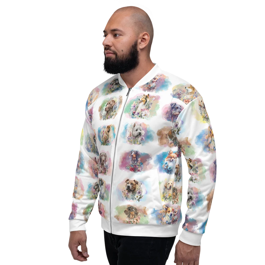 Watercolor Dogs Bomber Style Zip Up Sweatshirt Jacket, Unisex product image (6)