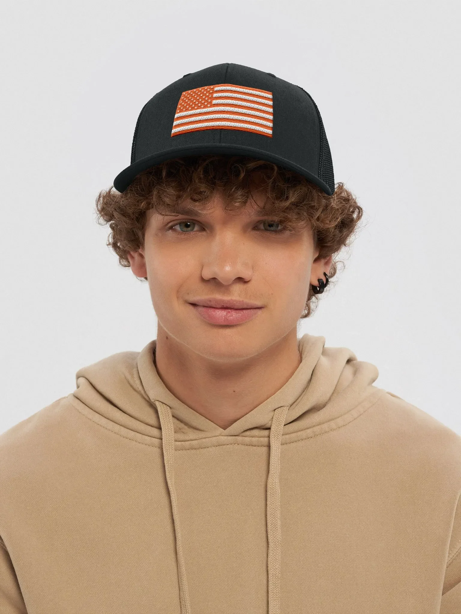 Orange American Flag Trucker Hat product image (5)