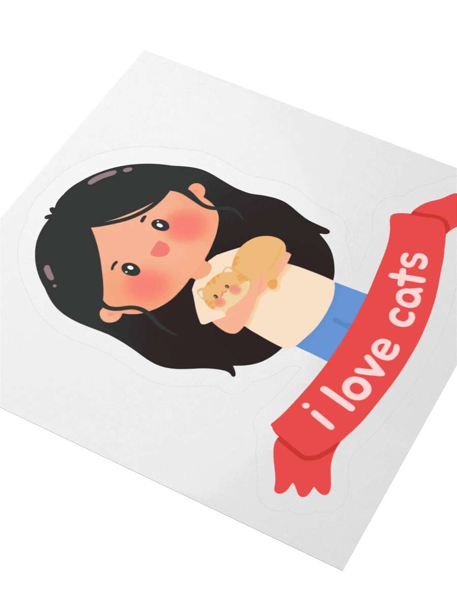 I love cats! Girl with Orange Cat Vinyl Sticker product image (4)