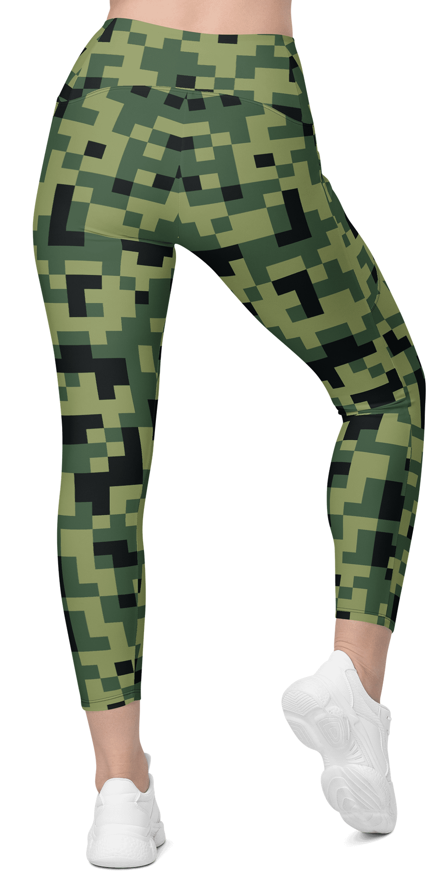 Military Green Camouflage Pixels Camo Pattern Leggings with Pockets product image (3)