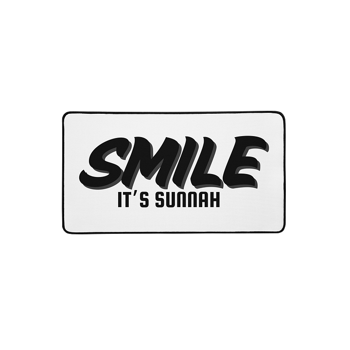 White "Smile It's Sunnah" Desk Mat in Black product image (2)