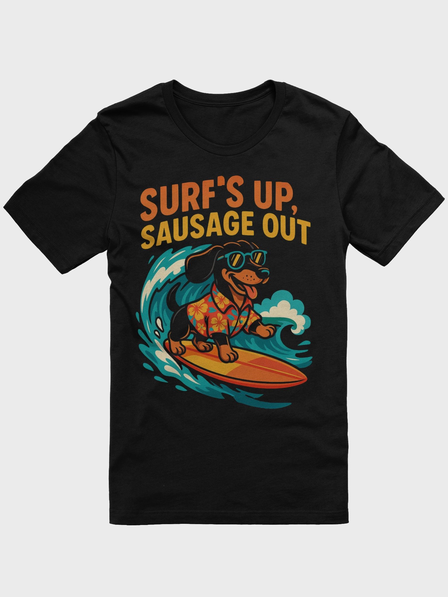 Surf's Up, Sausage Out – Cool Surfing Dachshund T-Shirt product image (1)