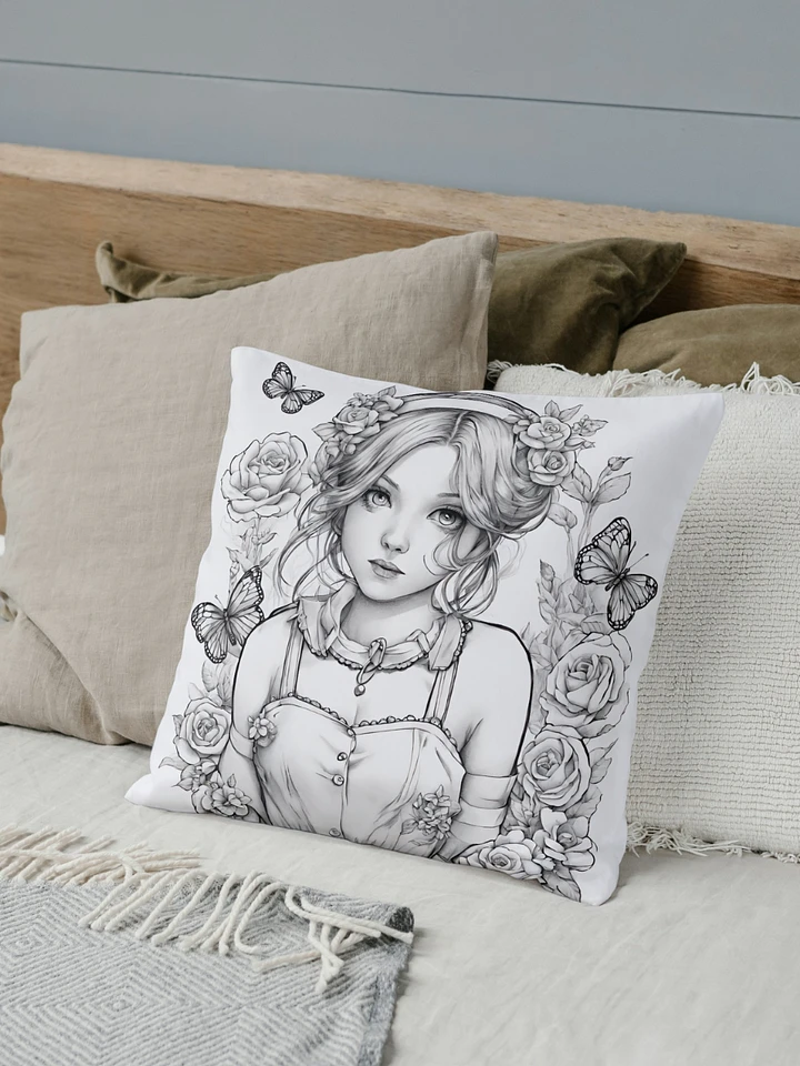Monochrome Girl, Roses and Butterflies Design Pillow product image (1)
