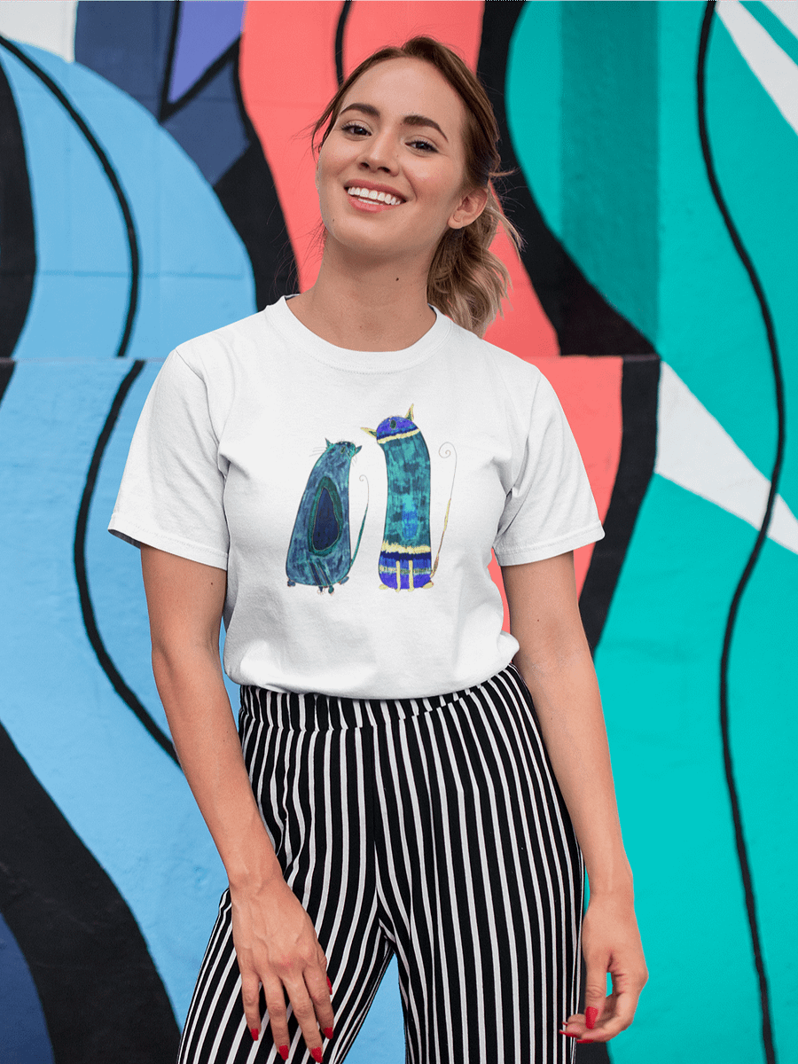 Abstract Green and Blue Singing Cats T-Shirt product image (8)