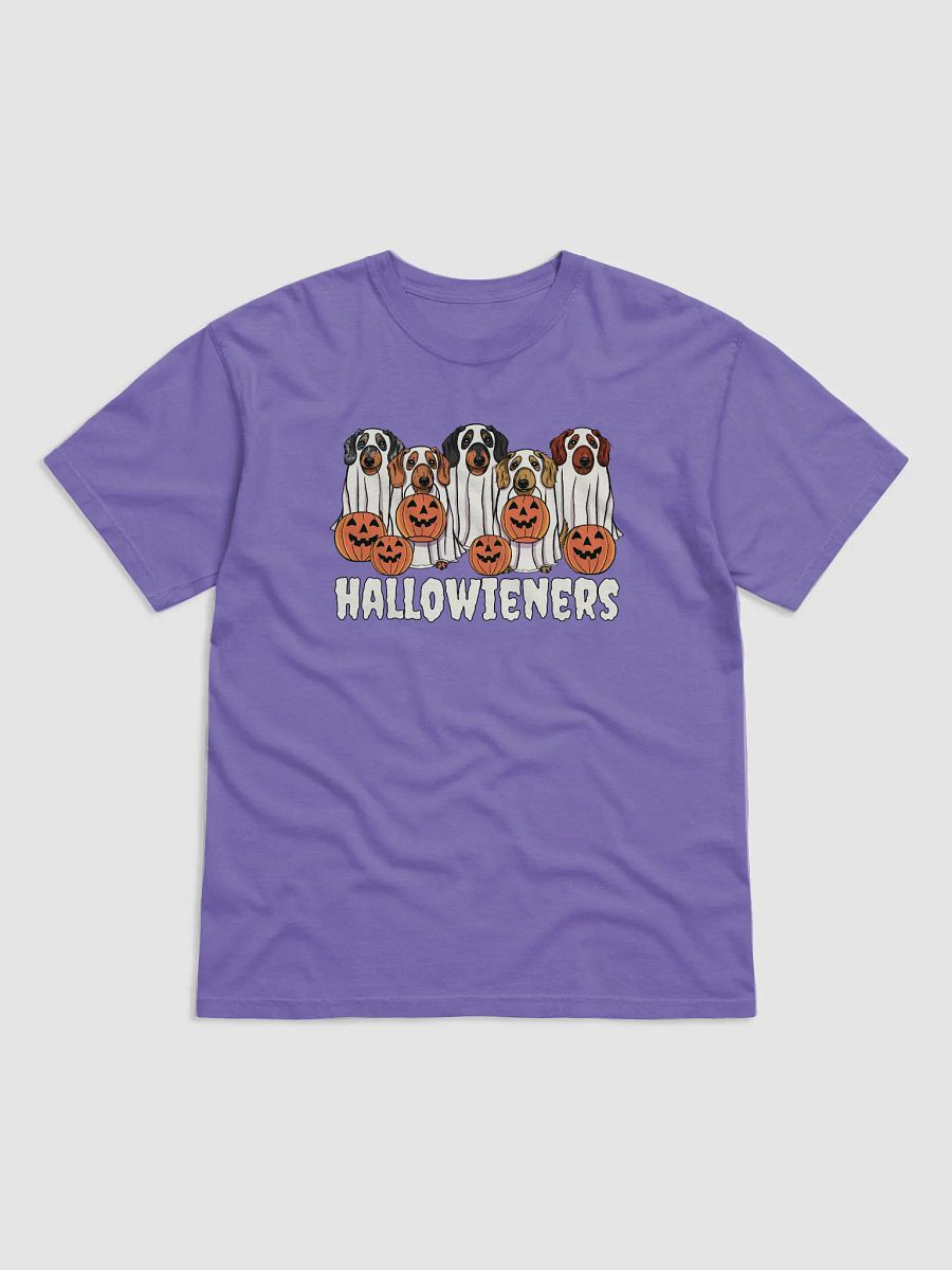 Trick or Treat Funny Halloween Dachshund Dogs T-Shirt | Funny Wieners/Doxies Wearing Ghost Costumes and Holding Pumpkin Baskets product image (27)