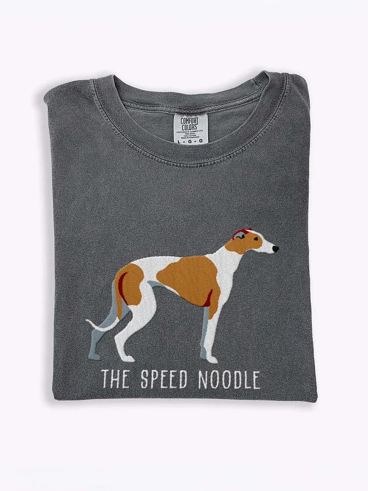 The Speed Noodle T-Shirt(Embroidered) of a Greyhound(Tan & White) product image (1)