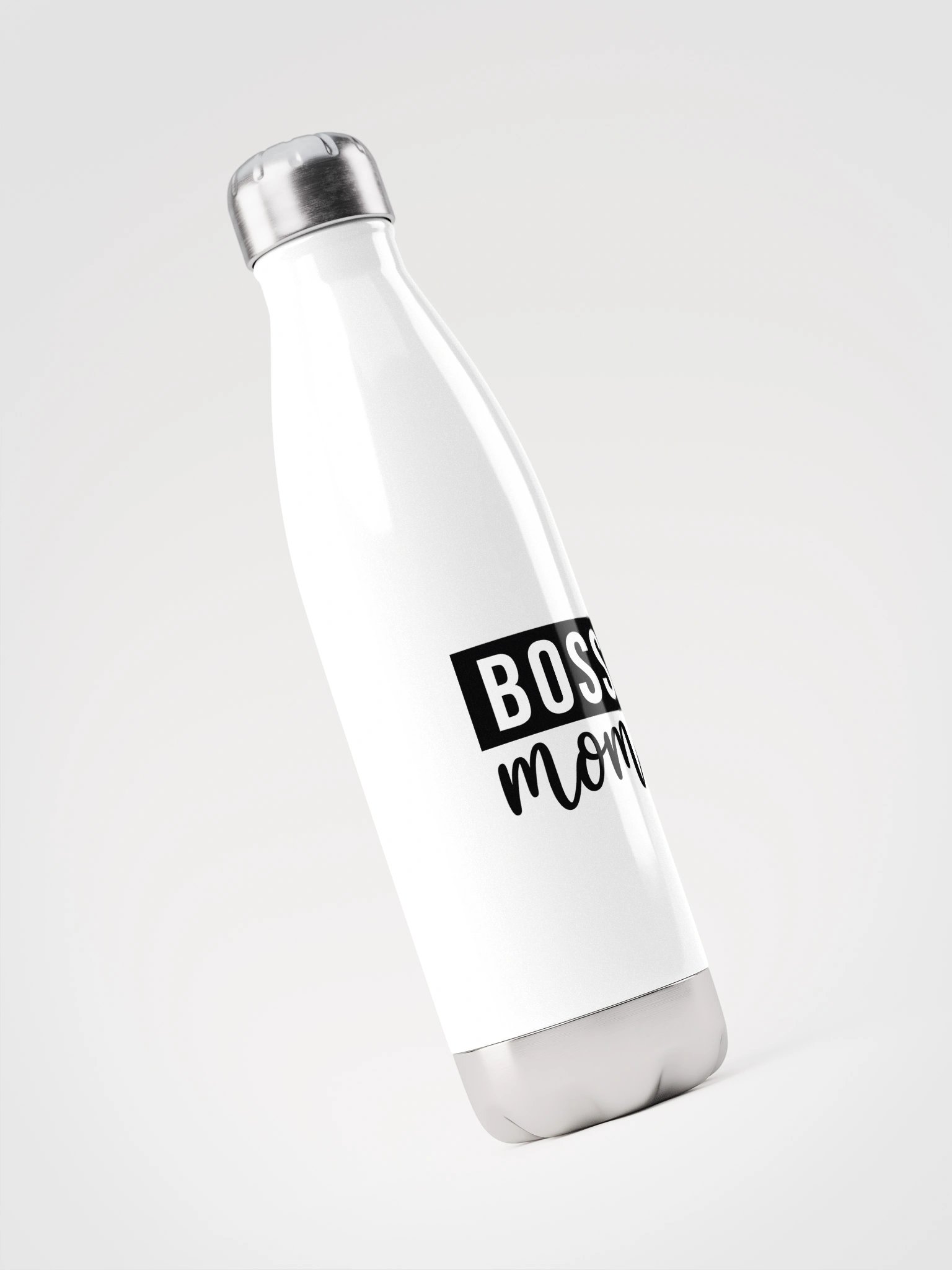 Boss Mom Water Bottle – Sleek Hydration with Bold Black Typography & Heart Detail product image (3)