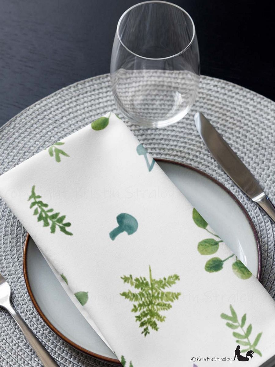 Woodland Ferns & Mushrooms on White Cloth Napkin Set of 4 product image (9)