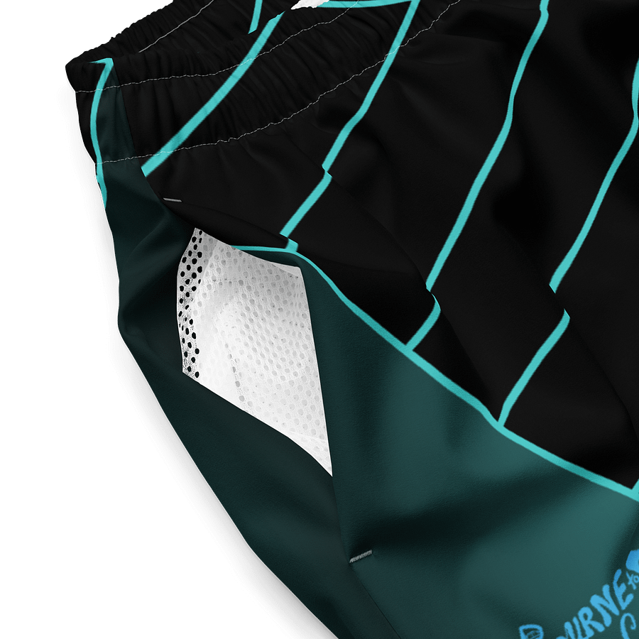 BOURNE to Cape Cod™ | Swim Trunks | Men's UPF 50+ Quick-Dry Coastal Shorts | Deep Sky Blue Logo on Geometric Lines product image (4)