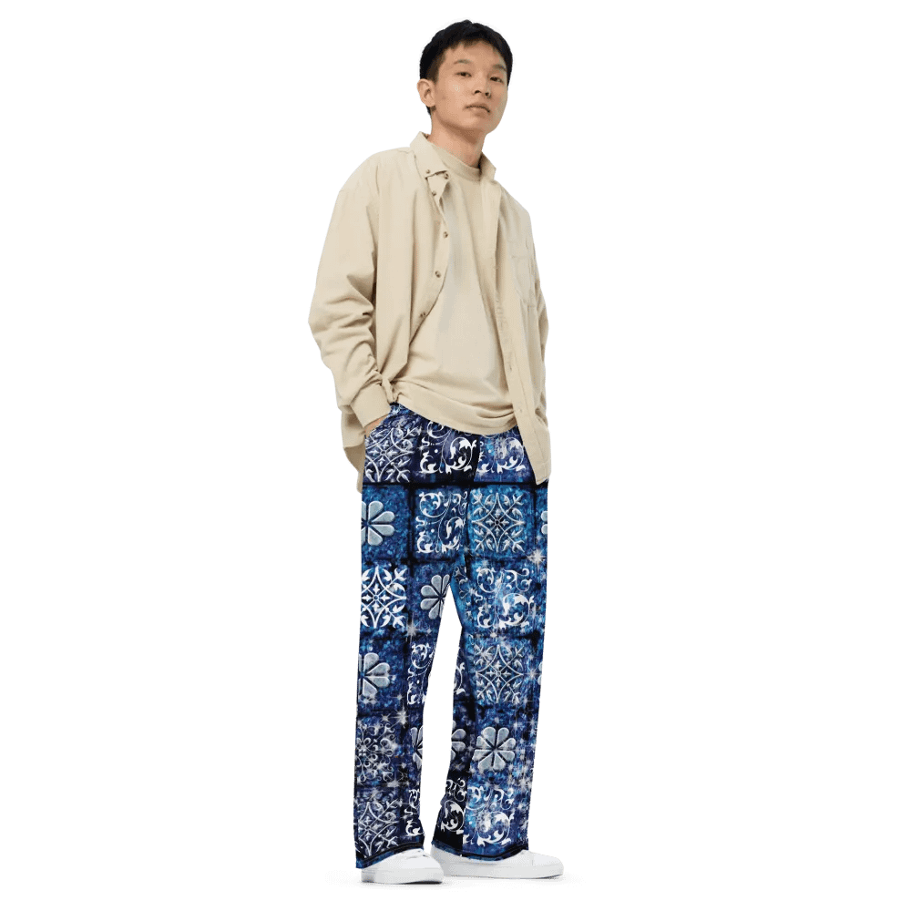Blue Ice Crystals Motif Wideleg Pants product image (3)