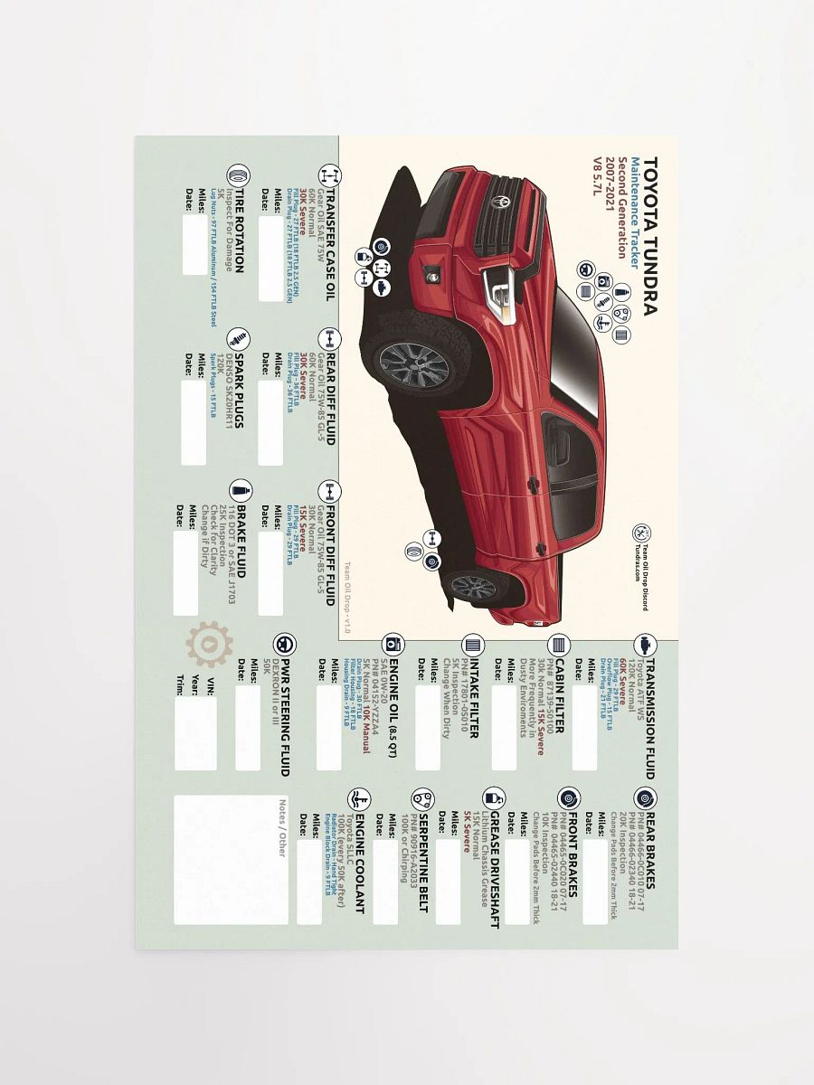 2nd Gen Tundra Maintenance Tracker - Barcelona product image (5)