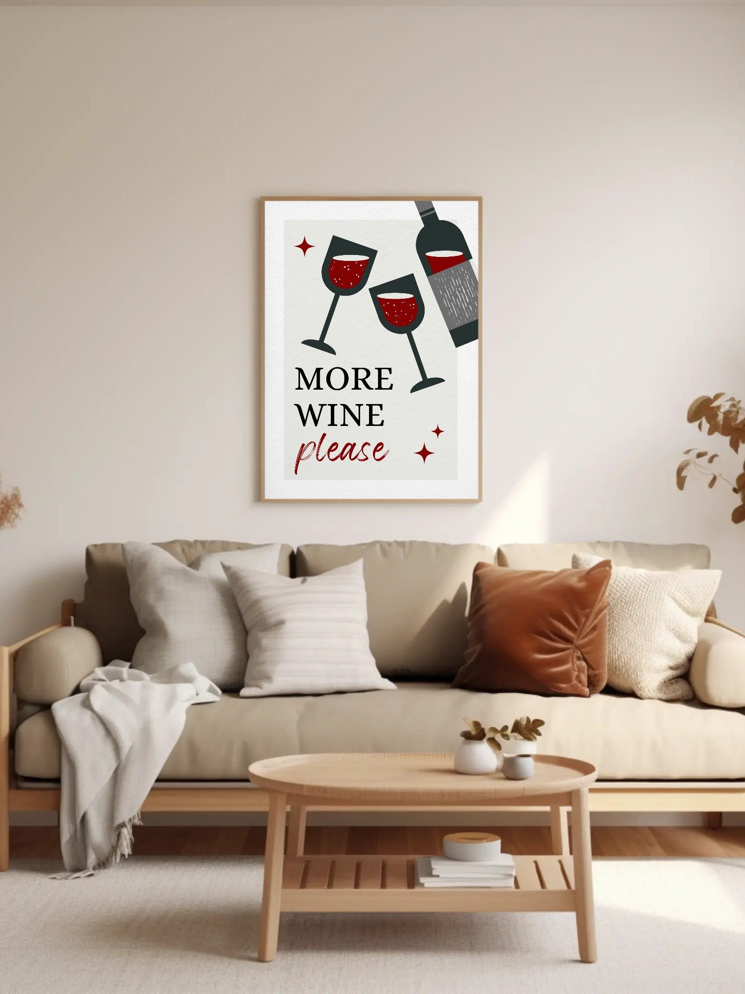 More Wine Please Wall Art - Modern Wine Lover Print, Fun Kitchen or Home Bar Decor, Red Wine Art Poster, Entertaining Drink Sign product image (2)