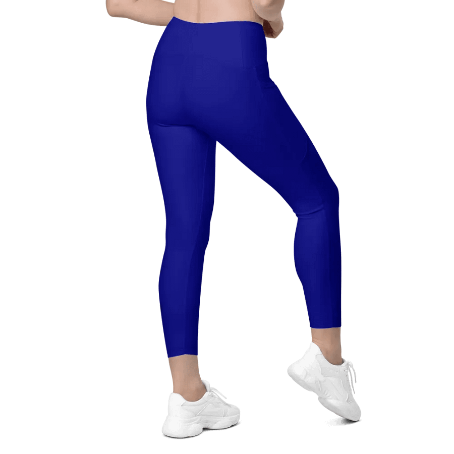Plain Color Navy Blue Crossover Leggings with Pockets product image (10)