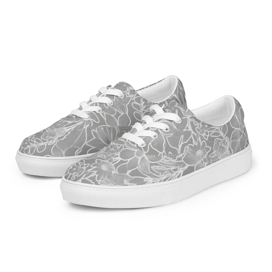 Line art Gray and White Floral/Women's Lace-Up Canvas Shoes by Allcolor product image (3)
