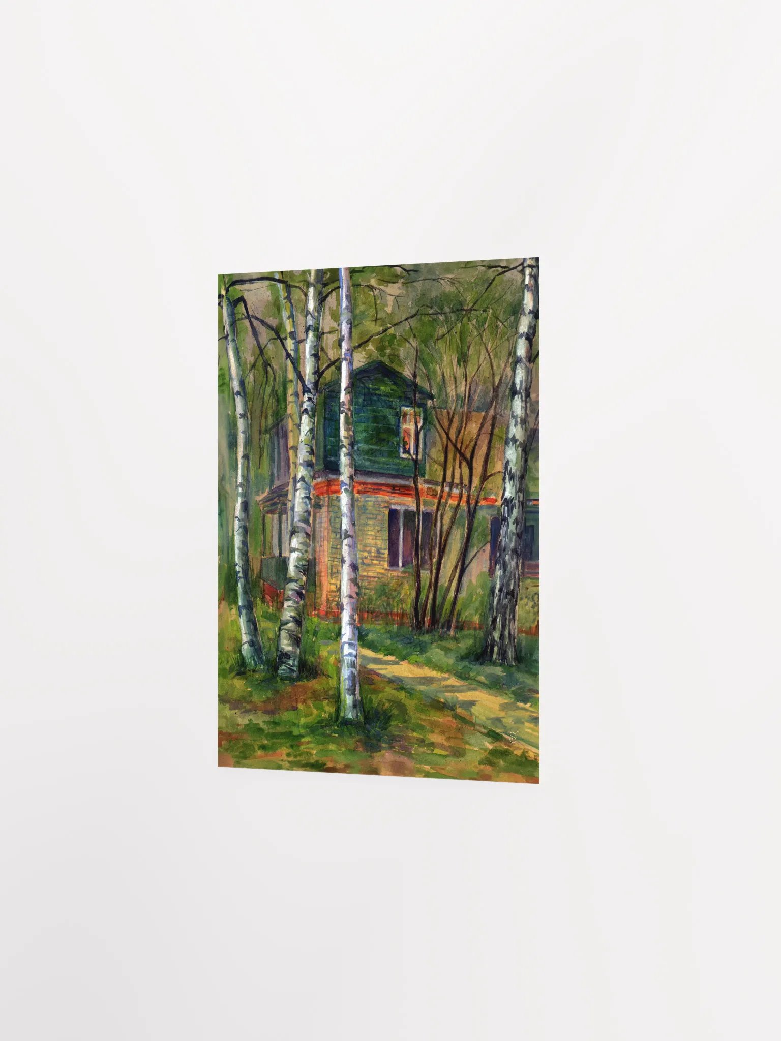 Rustic Retreat Matte Poster - Dacha in Birch Forest product image (4)